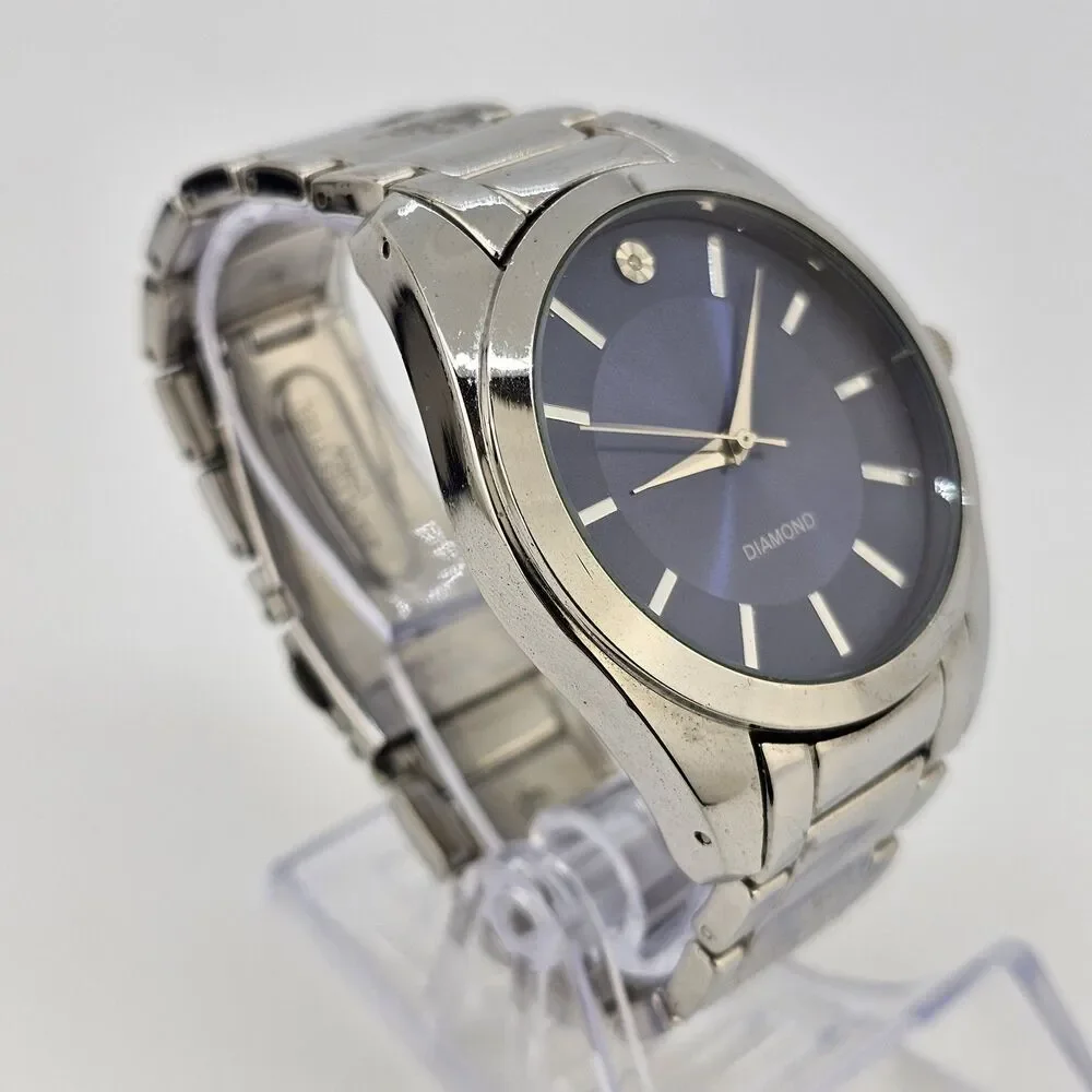 40MM Men's Diamond‎ Watch Blue Dial Gray Bracelet Band 6